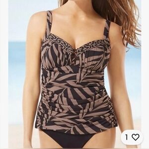 Miraclesuit Black and Beige Printed Tankini Top